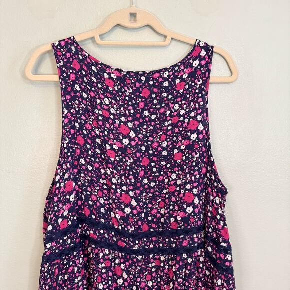 Torrid Tank Top Womens Size 1 Purple Floral Print Asymmetrical Ruffle Hem Blouse - Picture 8 of 8